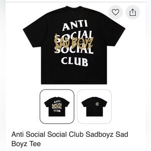 NWT Anti Social Social Club x Sadboyz Black Tee with White and Gold Text